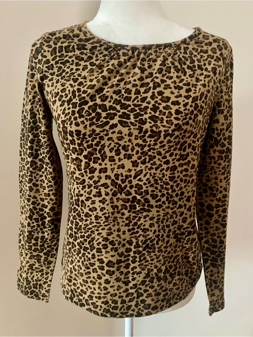 Charter Club Petite Leopard Print Long Sleeve Stretch Top P/P